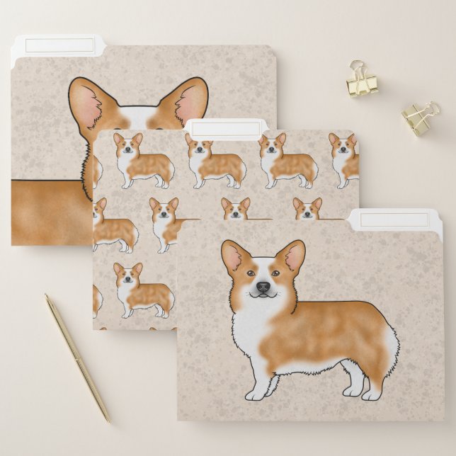 Red And White Pembroke Welsh Corgi Pet Art Design File Folder (Set)