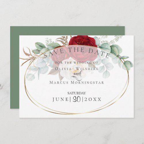 Red and White Peonies with Eucalyptus Leaves Invitation