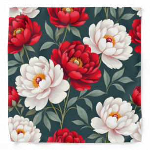 Red and white peony flowers bandana