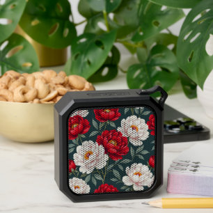 Red and white peony flowers bluetooth speaker