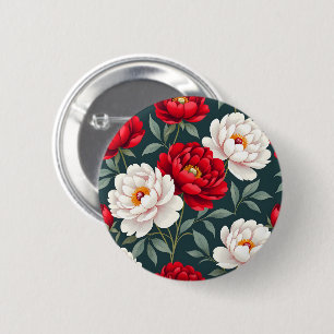 Red and white peony flowers button