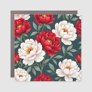 Red and white peony flowers  car magnet