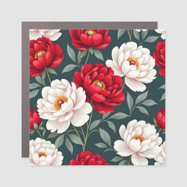 Red and white peony flowers  car magnet (Front)