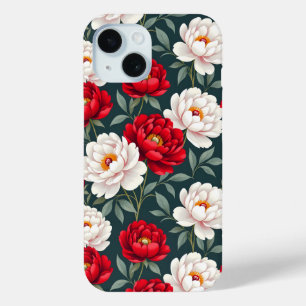 Red and white peony flowers  iPhone 15 case