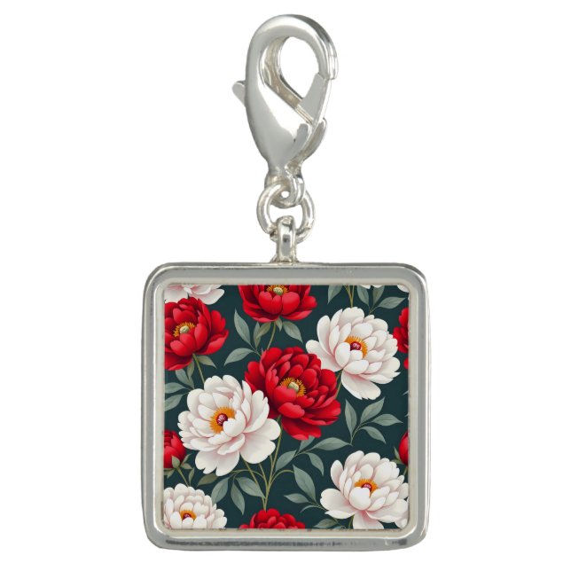 Red and white peony flowers  charm (Front)