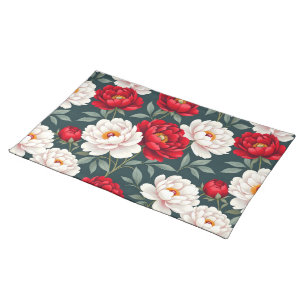 Red and white peony flowers cloth placemat