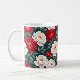 Red and white peony flowers  coffee mug