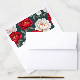 Red and white peony flowers envelope liner