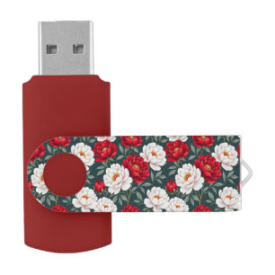 Red and white peony flowers  flash drive