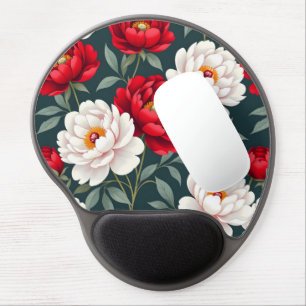 Red and white peony flowers gel mouse pad