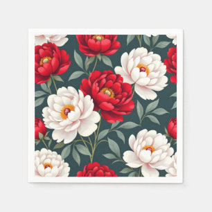 Red and white peony flowers  napkins