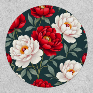 Red and white peony flowers patch