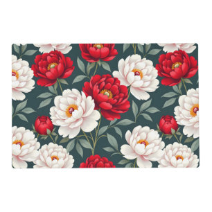 Red and white peony flowers placemat
