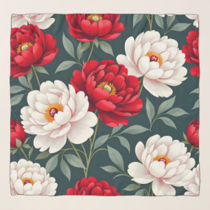 Red and white peony flowers scarf
