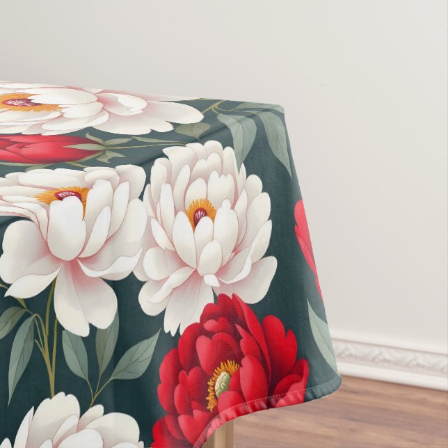 Red and white peony flowers  tablecloth (In Situ)