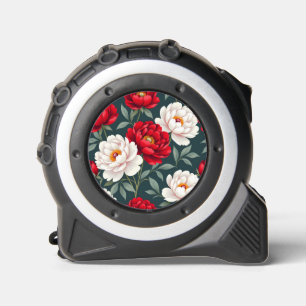 Red and white peony flowers tape measure