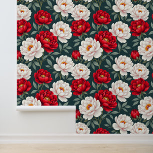 Red and white peony flowers wallpaper