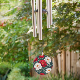 Red and white peony flowers  wind chime 