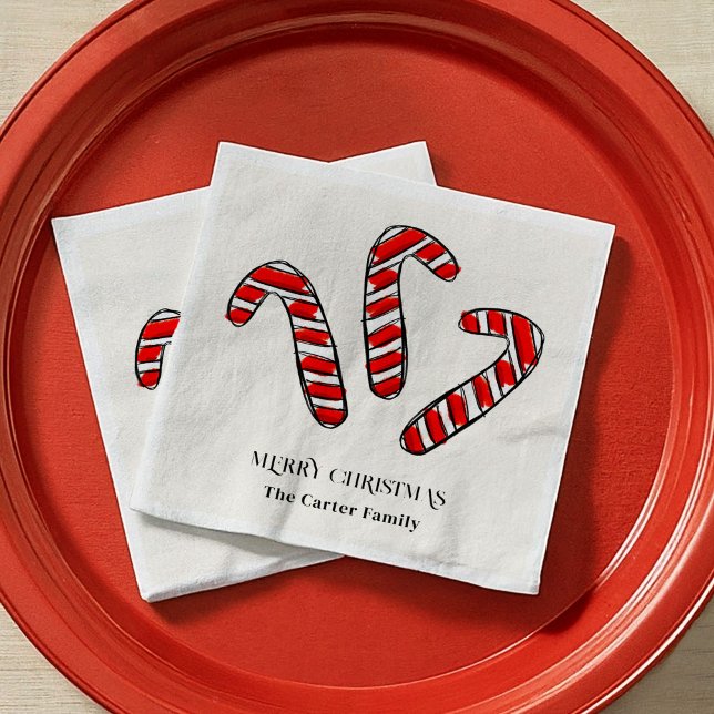 Red and White Peppermint Candy Cane Christmas Napkins (Red and White Peppermint Christmas Candy Cane Holiday Party Paper Napkins)