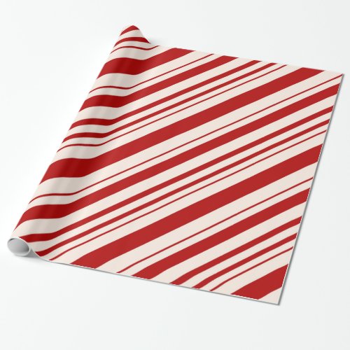 Red and White Peppermint Candy Cane Stripes Wrapping Paper