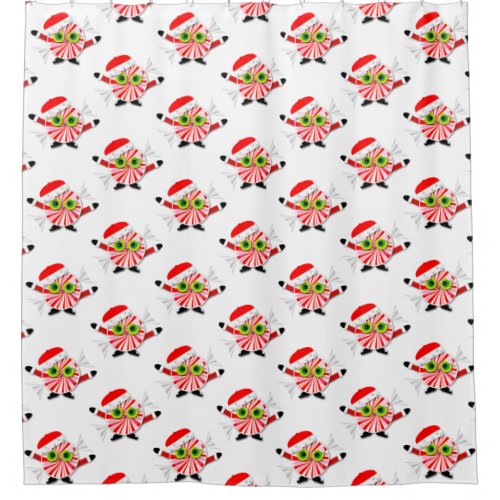 Red and White Peppermint Candy Christmas Cartoon Shower Curtain