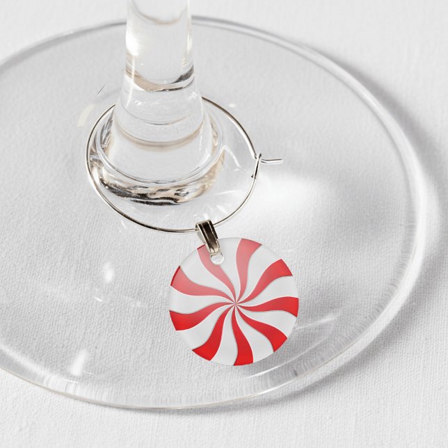 Red and White Peppermint Candy Christmas Wine Glass Charm (Creator Uploaded)