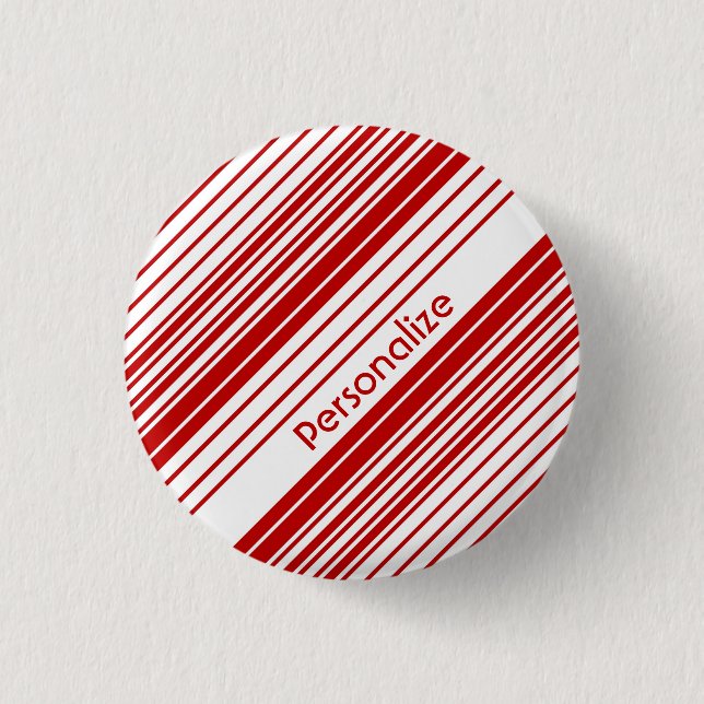 Red and White Peppermint Candy Stripes With Name Button (Front)