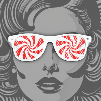 Red And White Peppermint Candy Swirl Retro Sunglasses by TailoredType at Zazzle
