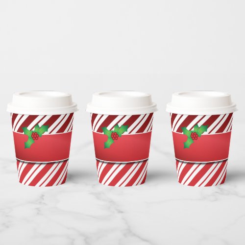 Red And White Peppermint Stripes With Mistletoe Paper Cups