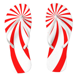 Red and White Peppermint Sunburst Pattern Flip Flops