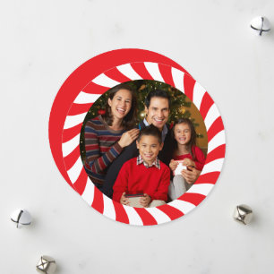 Red and White Peppermint Swirl Photo Holiday Card