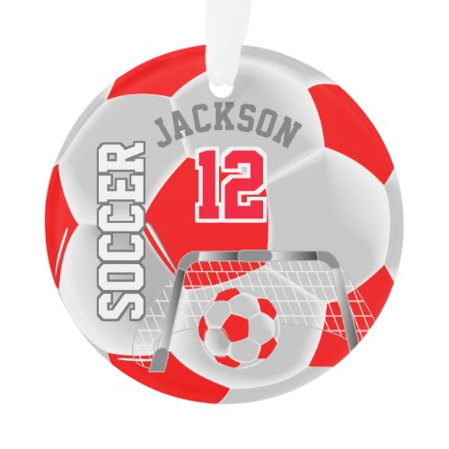 Red and White Personalize Soccer Ball Ornament