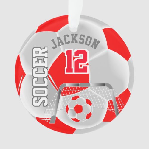 Red and White Personalize Soccer Ball Ornament
