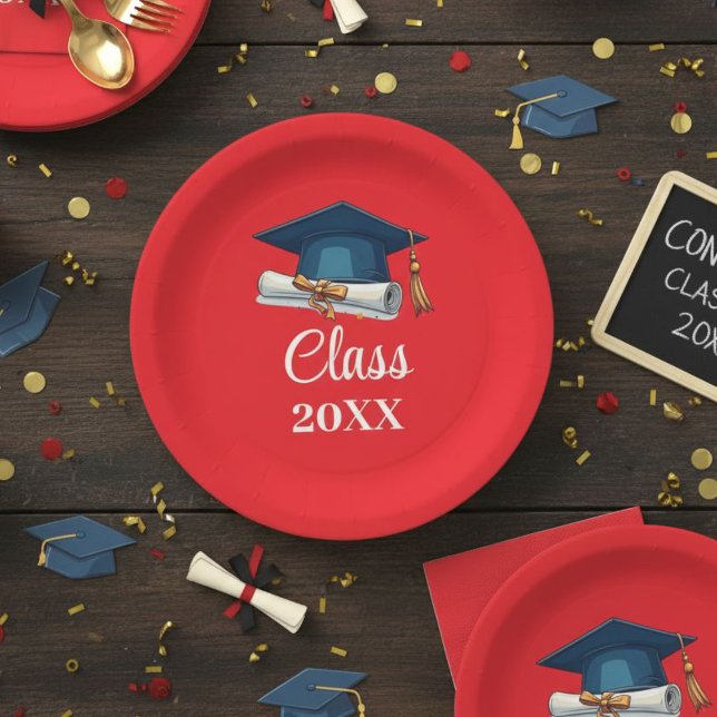Red and White Personalized Class Graduation Paper  Plates (Creator Uploaded)