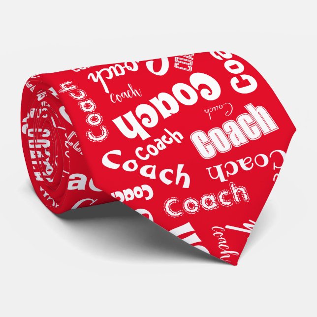 Red and White Personalized Coach Gift Name Art Neck Tie (Rolled)