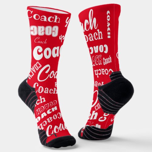 Red and White Personalized Coach Gift Name Art Socks