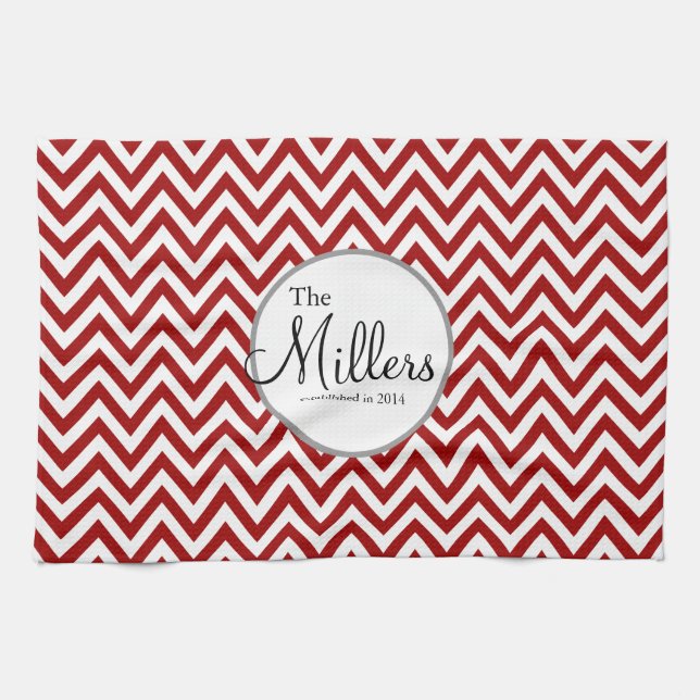 Red and White Personalized Dish Towel (Horizontal)