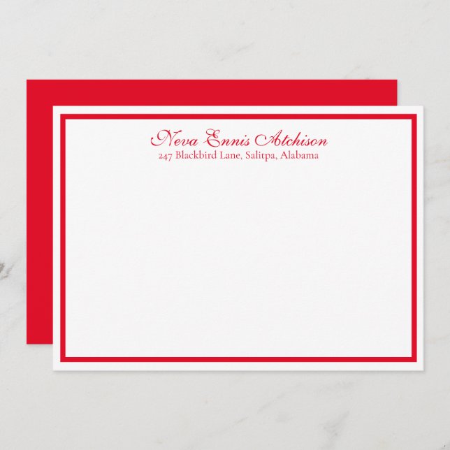 Red and White Personalized Flat Notecard (Front/Back)