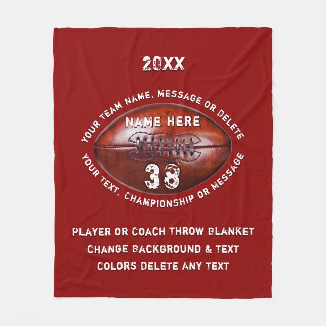 Red and White Personalized Football Gifts, Blanket (Front)