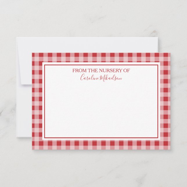 Red and White Personalized Gingham Pattern Thank You Card (Front)