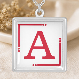 Red and white personalized initial silver plated necklace