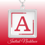 Red and white personalized initial silver plated necklace<br><div class="desc">Personalized necklace /  pendant.
Add your initial.
Color scheme: red and white</div>