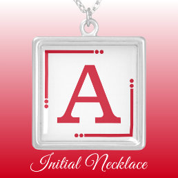 Red and white personalized initial silver plated necklace