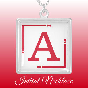 Red and white personalized initial silver plated necklace