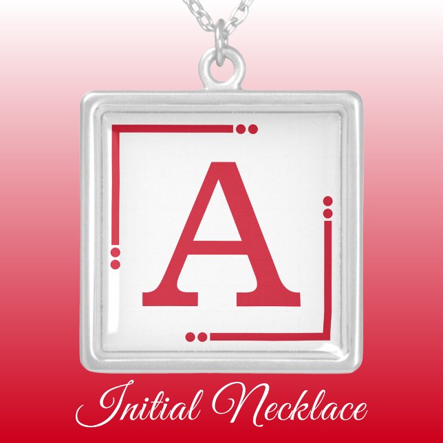 Red and white personalized initial silver plated necklace (Creator Uploaded)
