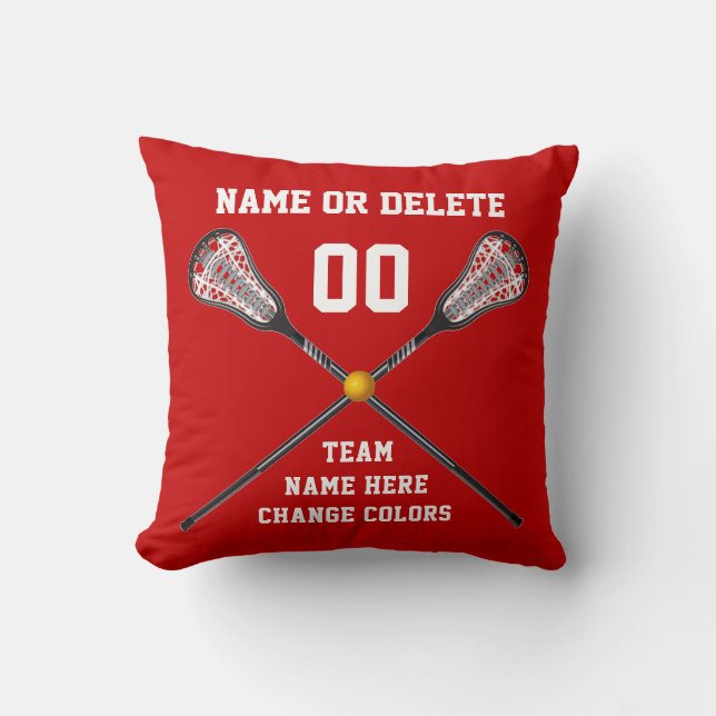 Red and White Personalized Lacrosse Pillow (Front)