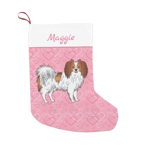 Red And White Phalne Cartoon Dog On Pink Hearts Small Christmas Stocking