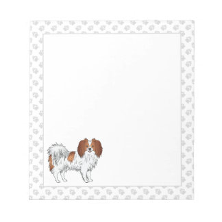 Red And White Phalène Cartoon Dog With Gray Paws Notepad