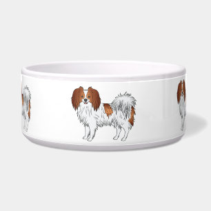 Red And White Phalène Cute And Happy Cartoon Dogs Bowl