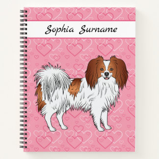 Red And White Phalène Cute Dog On Pink Hearts Notebook